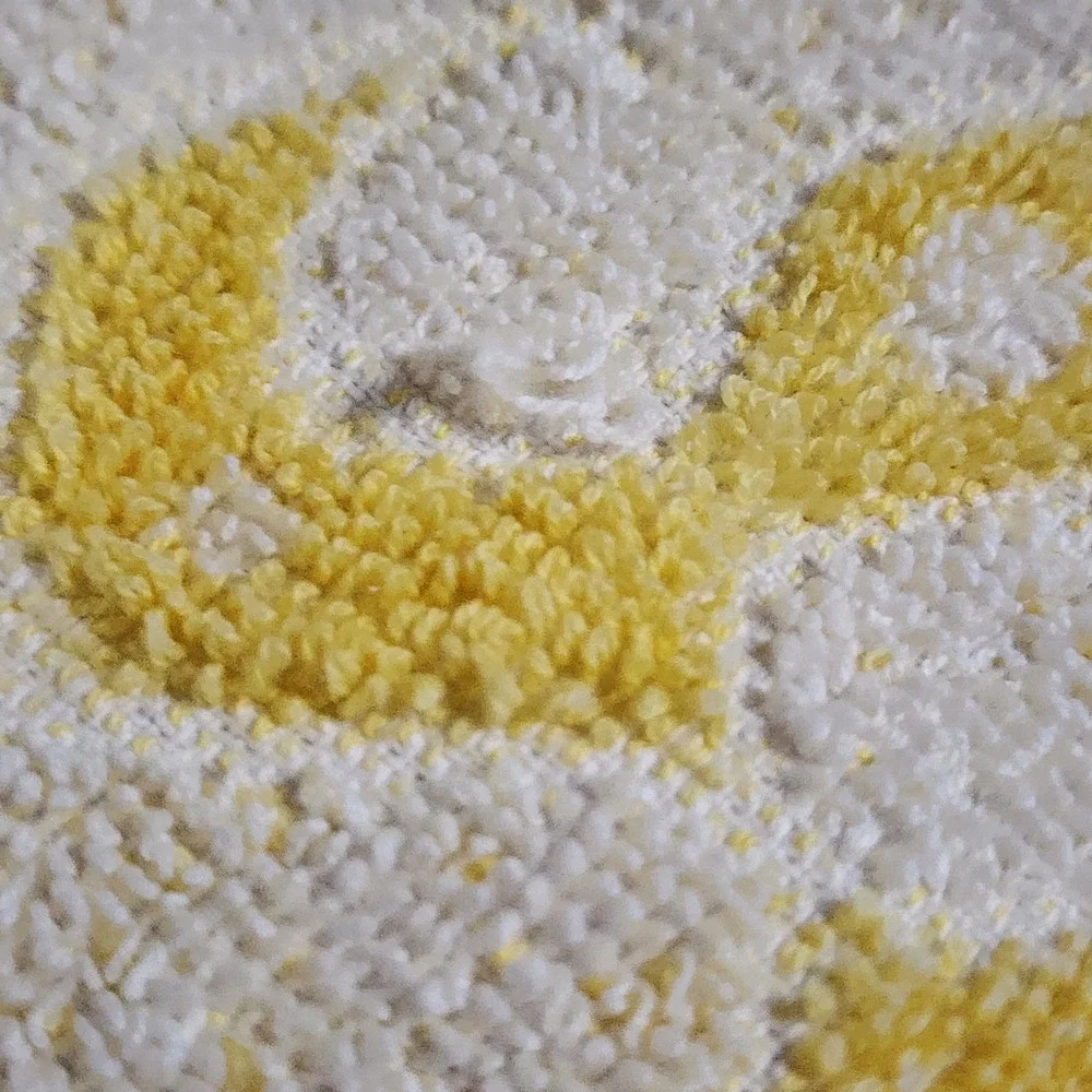 Vintage Yellow White Damask Floral Terry Cloth Bath Towel Retro Mid Century